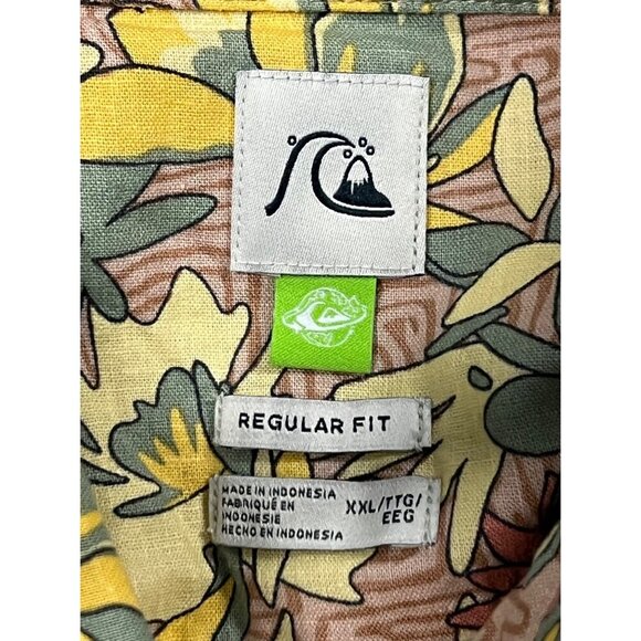 Quiksilver Mens XXL Tropical Floral Shirt Regular Fit 54% Hemp 44% Cotton Short - Picture 8 of 10